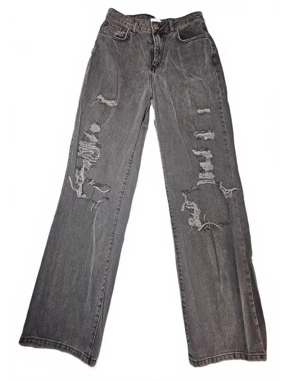 Forever 21 Womens Size 6 Gray Distressed Ripped Jeans Y2K
